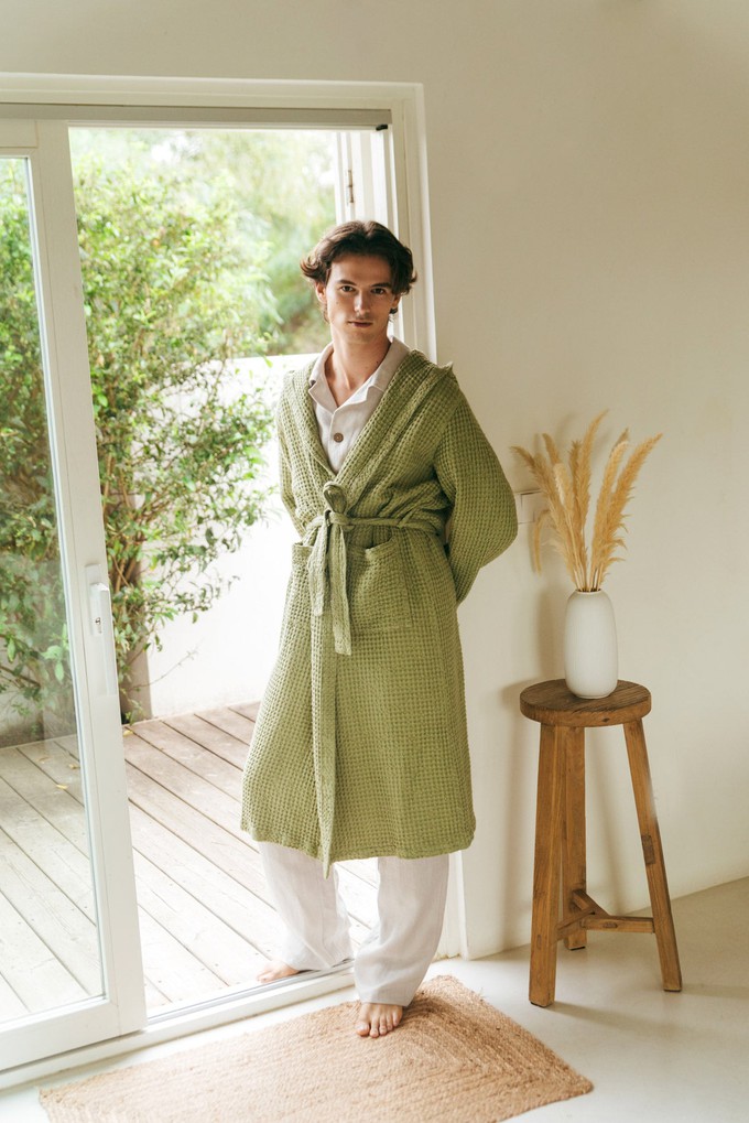 Men's waffle linen bathrobe from AmourLinen