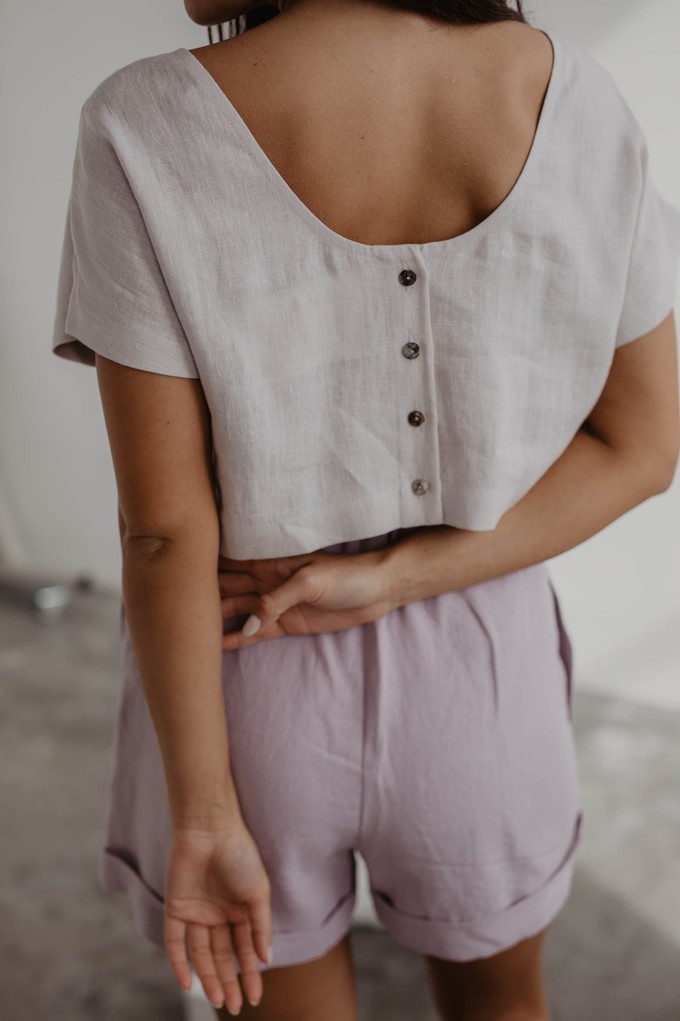 Linen crop top with buttons LISA in Dusty Rose from AmourLinen