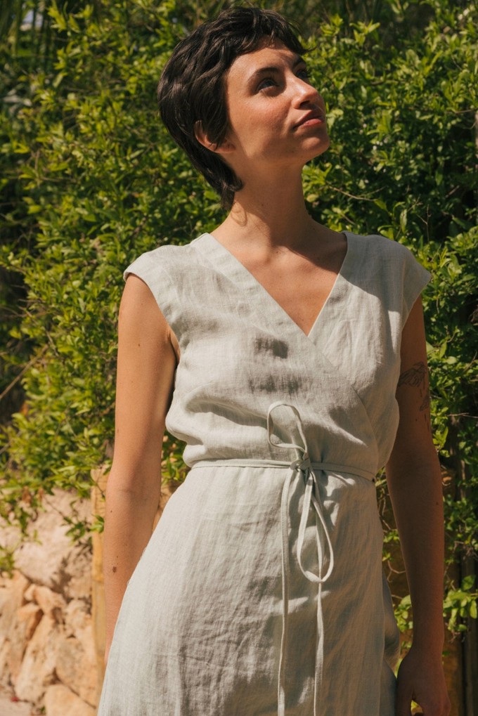 AURORA mid-length linen dress in Sage Green from AmourLinen