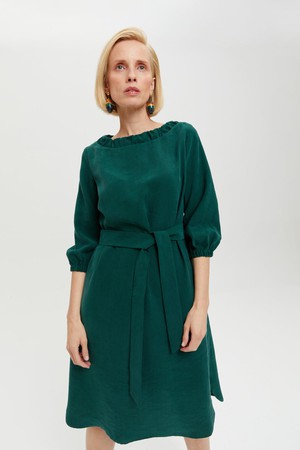 Celine | Elegant Belted Dress with Neckline Element in Forest Green from AYANI