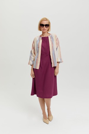 Lusin | Midi Linen Dress with Button-Front in Purple from AYANI