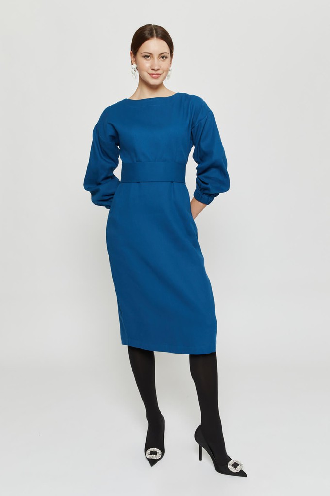 Stefanie | Winter Dress with Kimono Belt in Petrol-Blue from AYANI