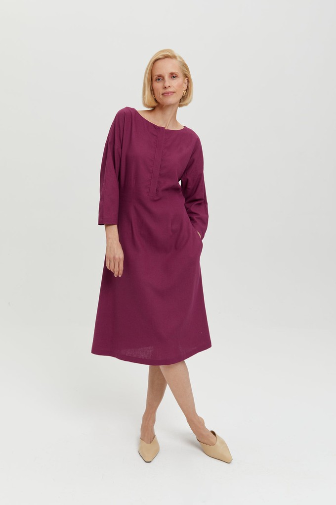 Lusin | Midi Linen Dress with Button-Front in Purple from AYANI