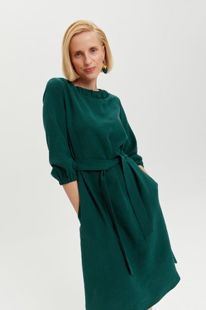 Celine | Elegant Belted Dress with Neckline Element in Forest Green from AYANI