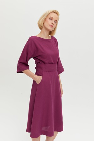 Mane | Elegant Midi Dress with Kimono Belt in Purple from AYANI