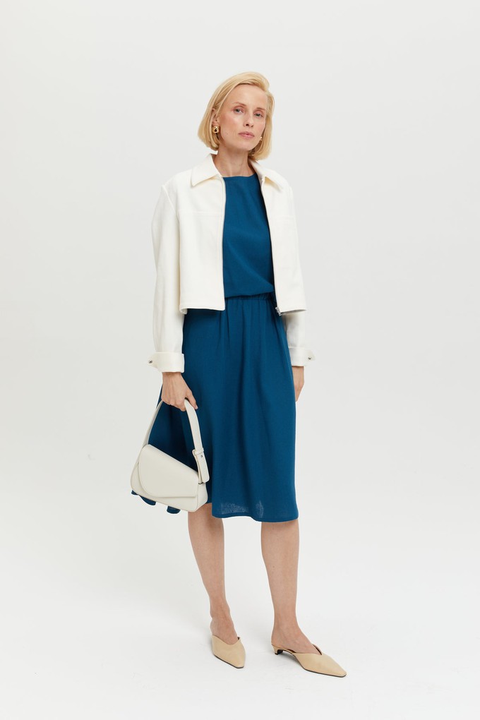 Nane | Linen Dress with Short Sleeves in Petrol-Blue from AYANI