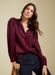 Evelyn Satin Frill Neck Blouse via Baukjen