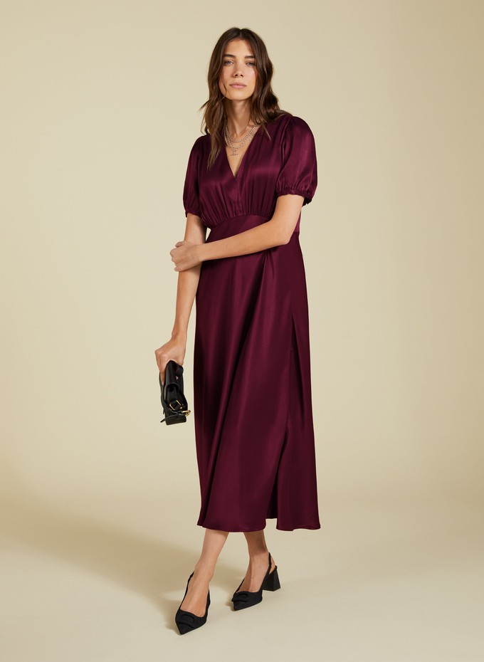 Cathy Satin V-Neck Midi Dress from Baukjen