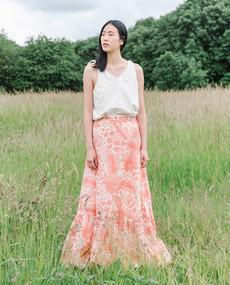 Kali Organic Cotton Skirt In Pink Print via Beaumont Organic