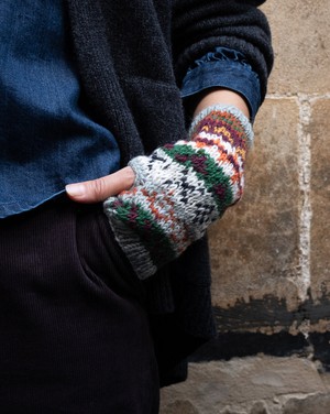 Fair Isle Fingerless Knitted Mittens from BIBICO