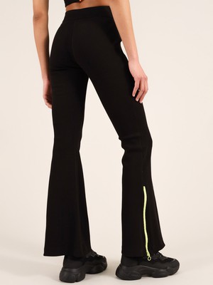 Wicked Zipper Flared Trousers, Cotton, in Black from blondegonerogue