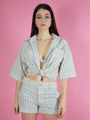 Ocean Drive Boxy Shirt, Upcycled Cotton, in Colourful Stripes from blondegonerogue