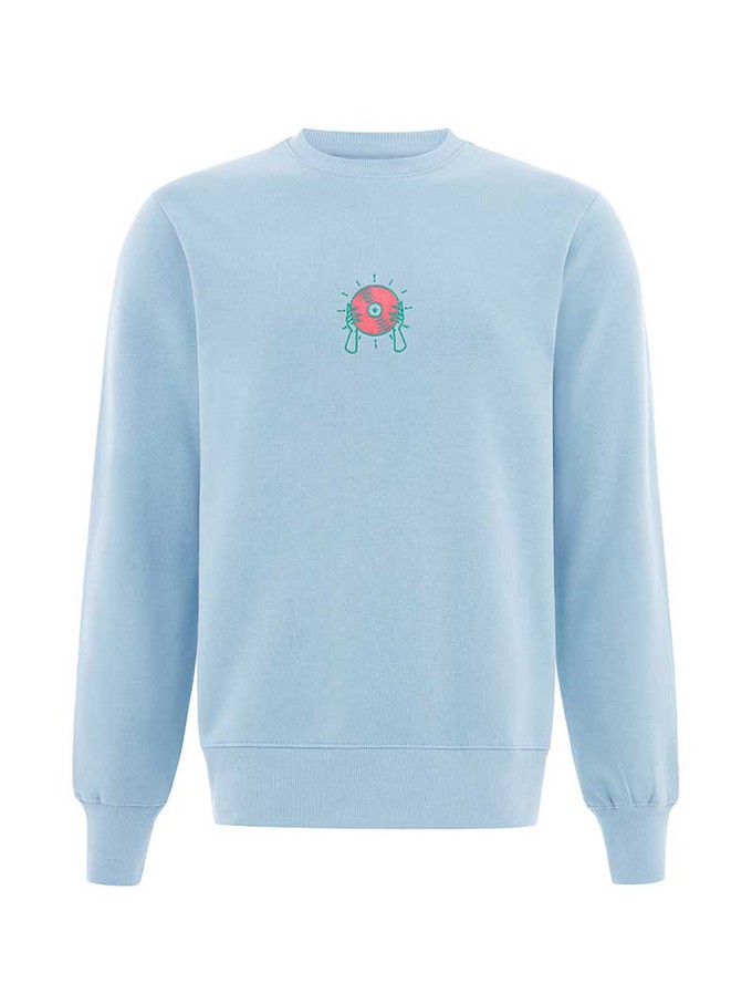 Disco Cult Embroidered Mens Sweatshirt, Organic Cotton, in Light Blue from blondegonerogue