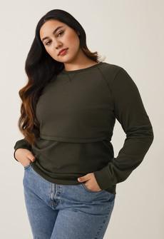 Fleece lined maternity sweatshirt with nursing access - Moss Green via Boob Design