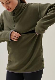 Fleece sweater with nursing access - Green Olive via Boob Design