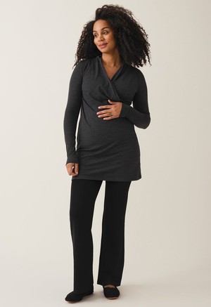 Merino wool wrap nursing dress - Dark Grey Melange from Boob Design