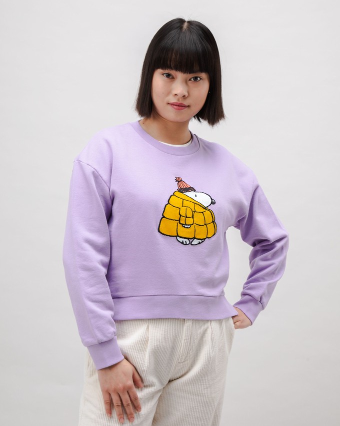 Peanuts Snow Rounded Cotton Sweatshirt Lavander from Brava Fabrics