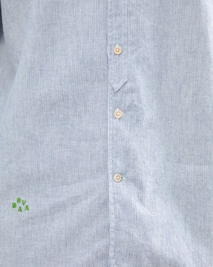 Pinstripe Japanese Mao Cotton Shirt Navy from Brava Fabrics