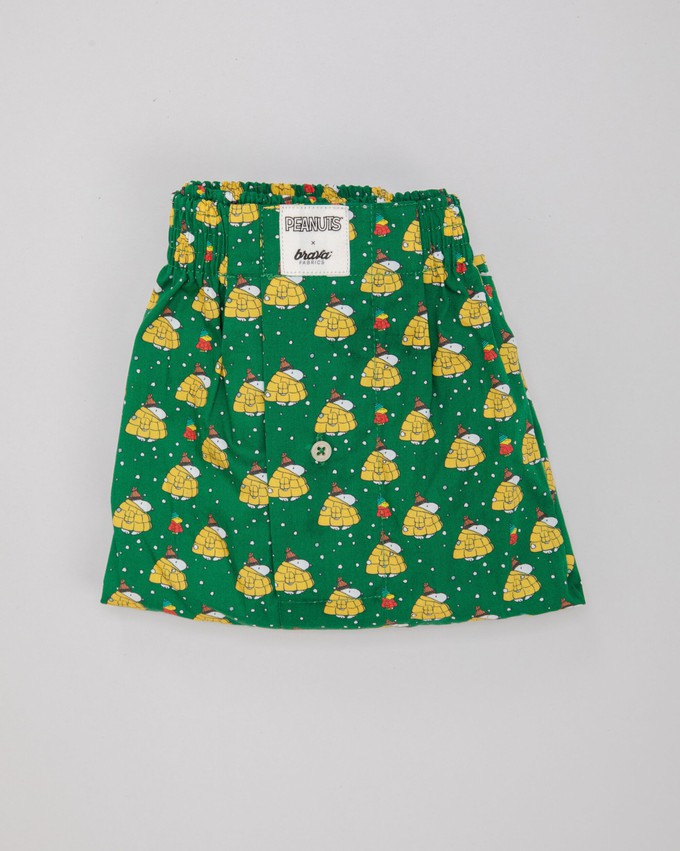 Peanuts Snow Cotton Boxers Green from Brava Fabrics