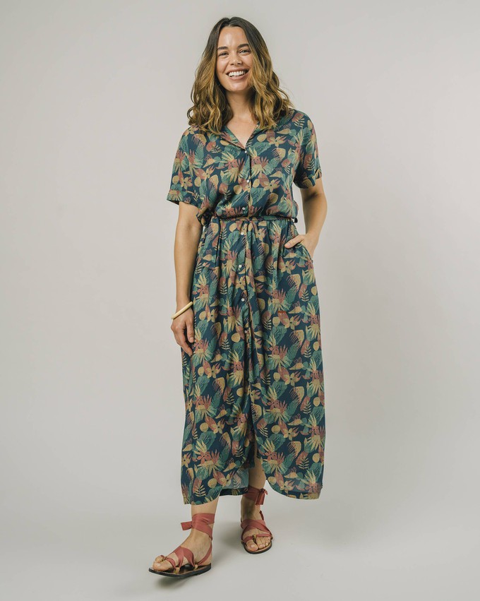 Flower Vichy Long Dress Navy from Brava Fabrics