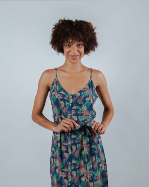 Flower Vichy Strap Dress Navy from Brava Fabrics