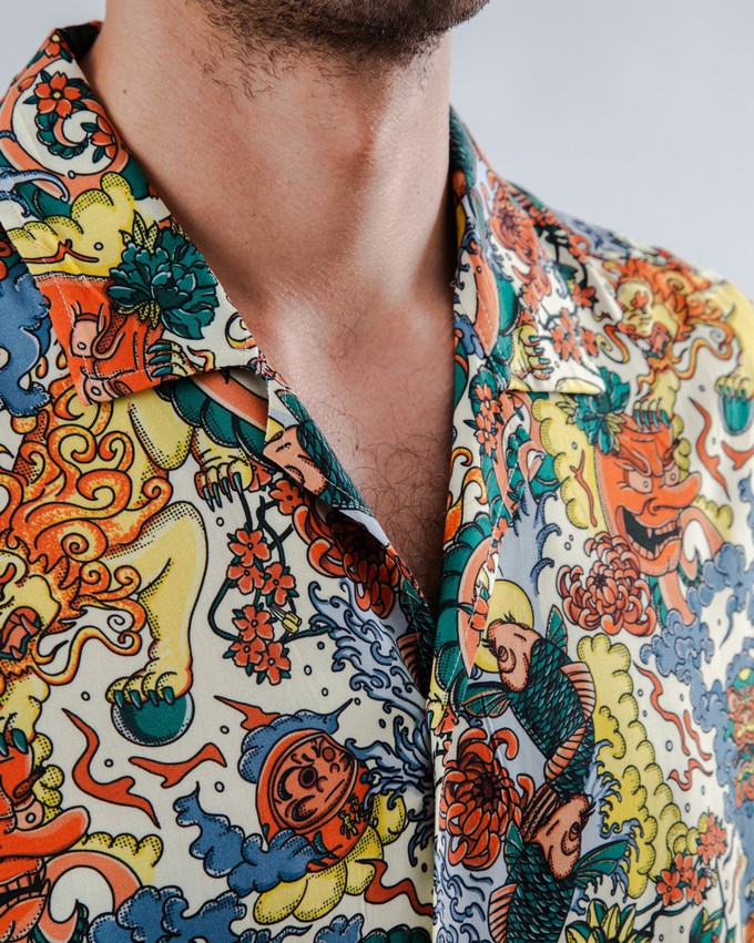 Irezumi Tattoo Aloha Shirt Ecru from Brava Fabrics