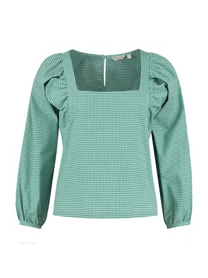 Green Check Cotton Top Puff Sleeves from Charlie Mary