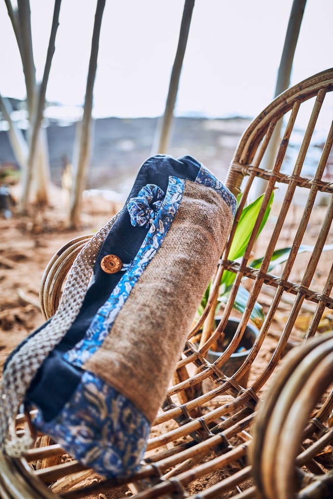 Sky Blue Leaf Fabric & Jute Eco Beach  / Weekender Bag from chaYkra