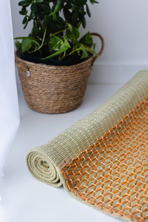 Non-Slip Cotton Yoga Mat (green base & orange criss-cross) from chaYkra