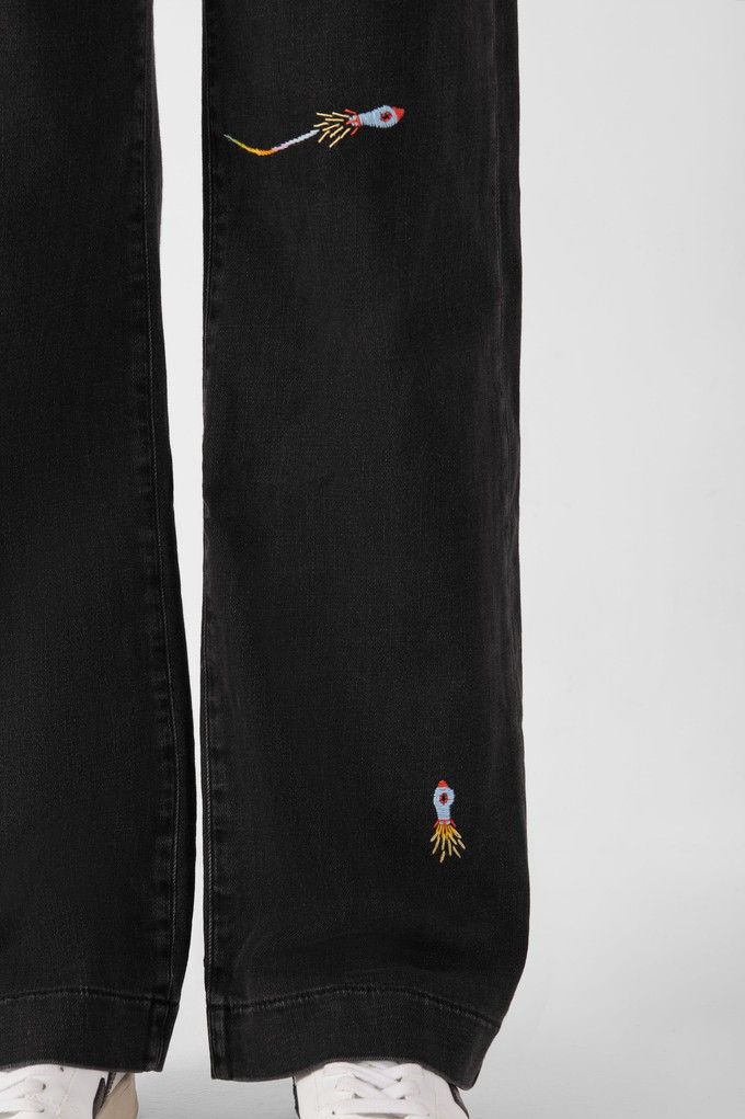 DEW Flared Soft Denim - French Pocket - Black Denim - Art on Broken Pieces from DAWN Denim