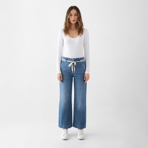 DEW Flared Cropped Soft Denim - French Pocket - Medium Blue from DAWN Denim