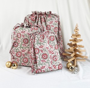 Gift Bag Set of 3 - Ruby and Green Dandelion Block Print from FabRap