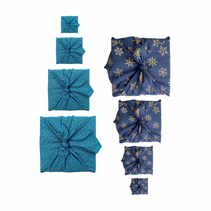 Furoshiki Gift Wrap Contemporary Christmas - Ocean and Snowflakes 8 piece set from FabRap