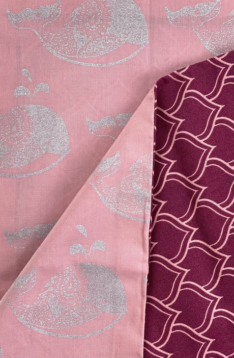 Furoshiki Gift Wrap Blush Whales & Maroon Arches Fabric Gift Wrap - Double Sided (Reversible) from FabRap