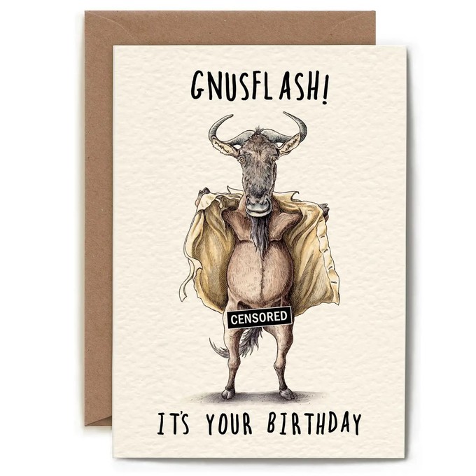 Greeting card wildebeest "Gnusflash" from Fairy Positron