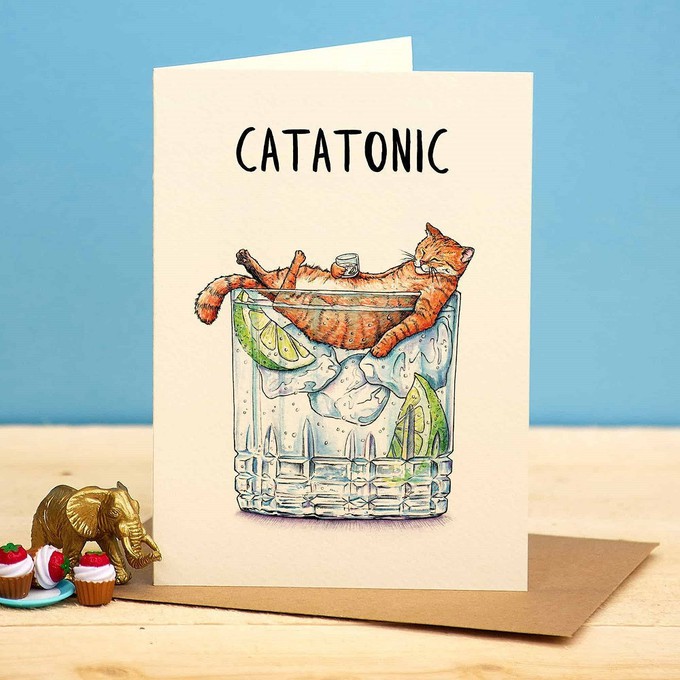 Greeting card cat "Catatonic" from Fairy Positron