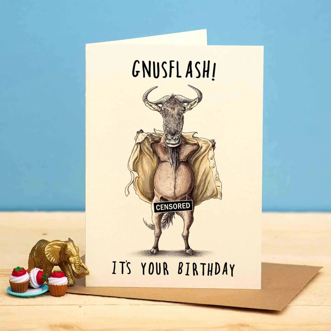 Greeting card wildebeest "Gnusflash" from Fairy Positron