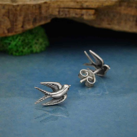 Silver earrings swallow from Fairy Positron