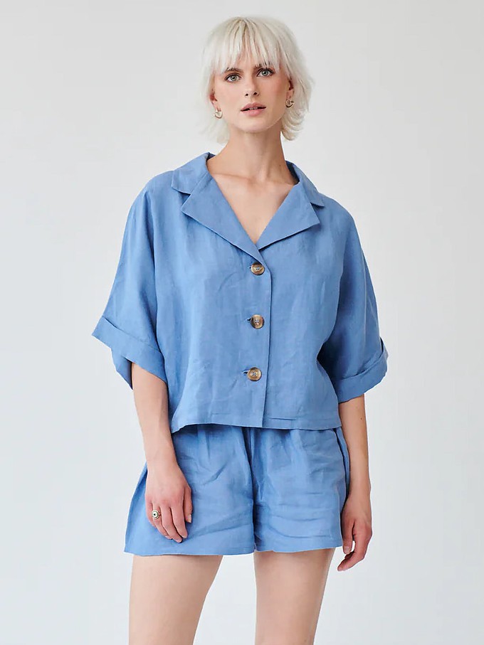 Cornflower Blue Linen Shorts and Shirt Set from Fanfare Label