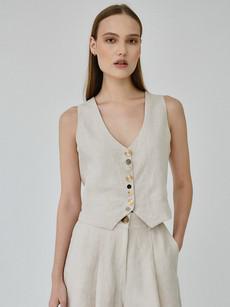 Daphne Linen Waistcoat in Beige via Fanfare Label