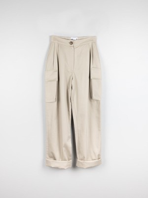 Organic Cotton Utility Cargo Pant With Buckles In Beige from Fanfare Label