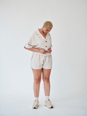 Ethically Made Beige Linen Lounge Co-ord Short Set from Fanfare Label