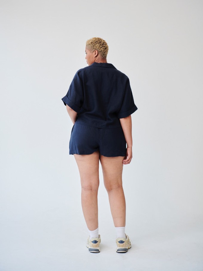 Ethically Made Navy Linen Lounge Co-ord Short Set from Fanfare Label