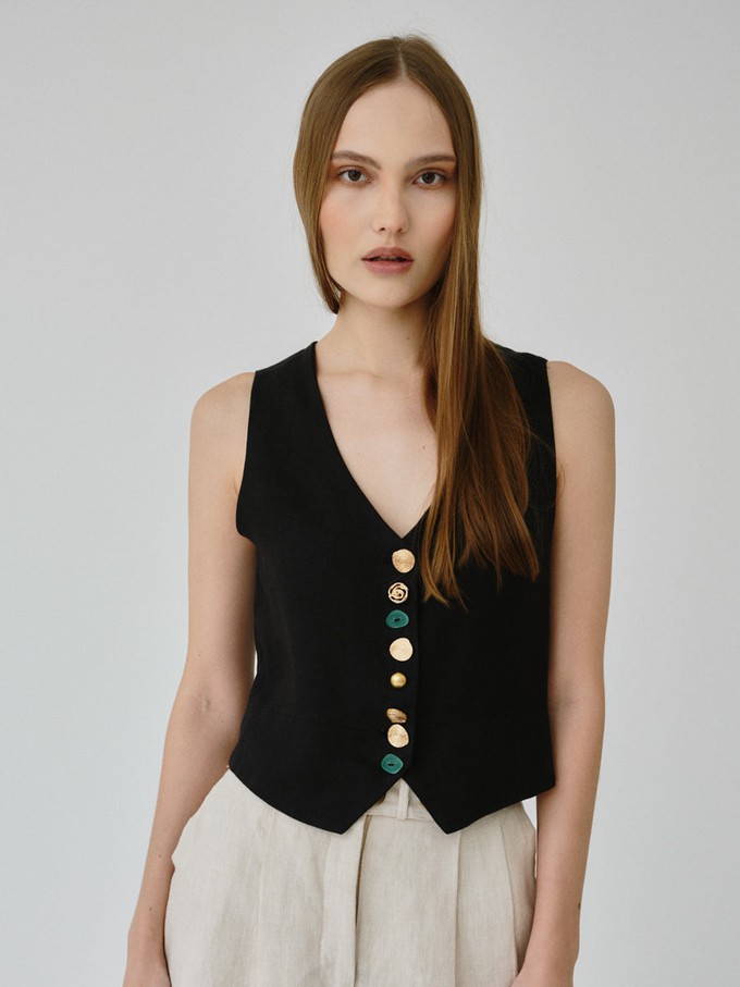 Daphne Linen Waistcoat in Black from Fanfare Label