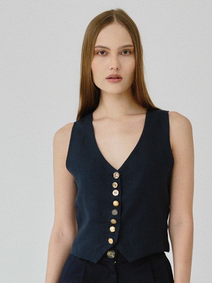 Daphne Linen Waistcoat in Navy from Fanfare Label