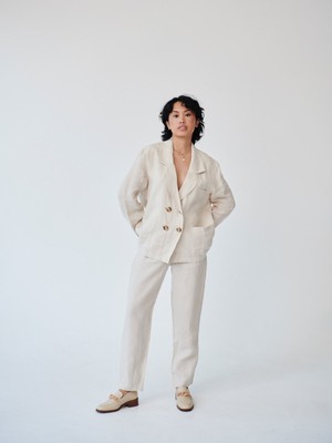 Ethically Made Beige Linen Suit Plain from Fanfare Label