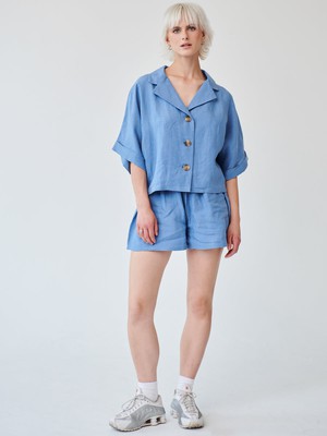 Cornflower Blue Linen Shorts and Shirt Set from Fanfare Label