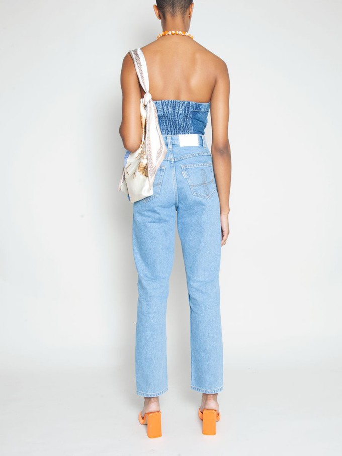 High Waisted Organic Mom Fit Denim Leaf Jeans from Fanfare Label