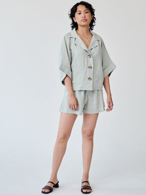 Mint Green Linen Lounge Co-ord Short Set - Size 10 from Fanfare Label