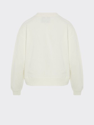 Organic Cotton White Oversized Jumper with Cross Patterned Trim from Fanfare Label